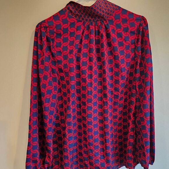 Mud Pie Navy Red Chain Belle Bow Tunic Blouse Top Size L (12-14) - Picture 5 of 6